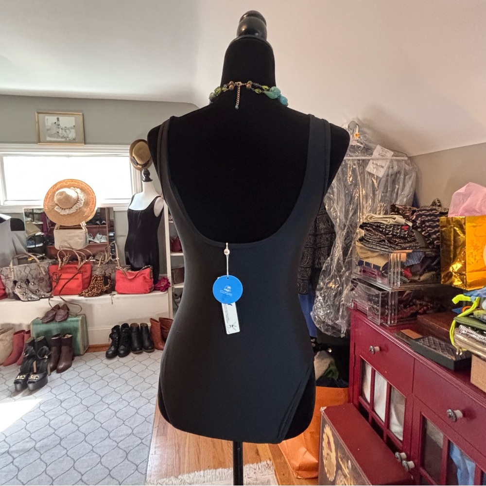 Solid Black V-Neck One Piece Swimsuit Sz Small - Picture 7 of 8